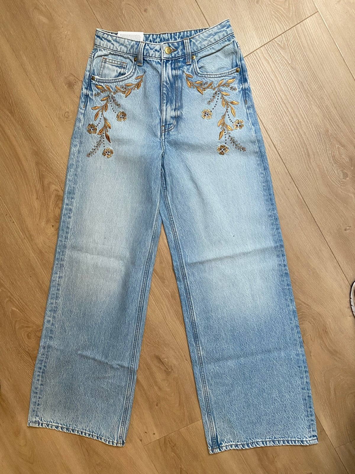 H&M Flare High Waist Jeans met Borduursel - Maat 36, Ophalen of Verzenden, Nieuw, Blauw, W28 - W29 (confectie 36)