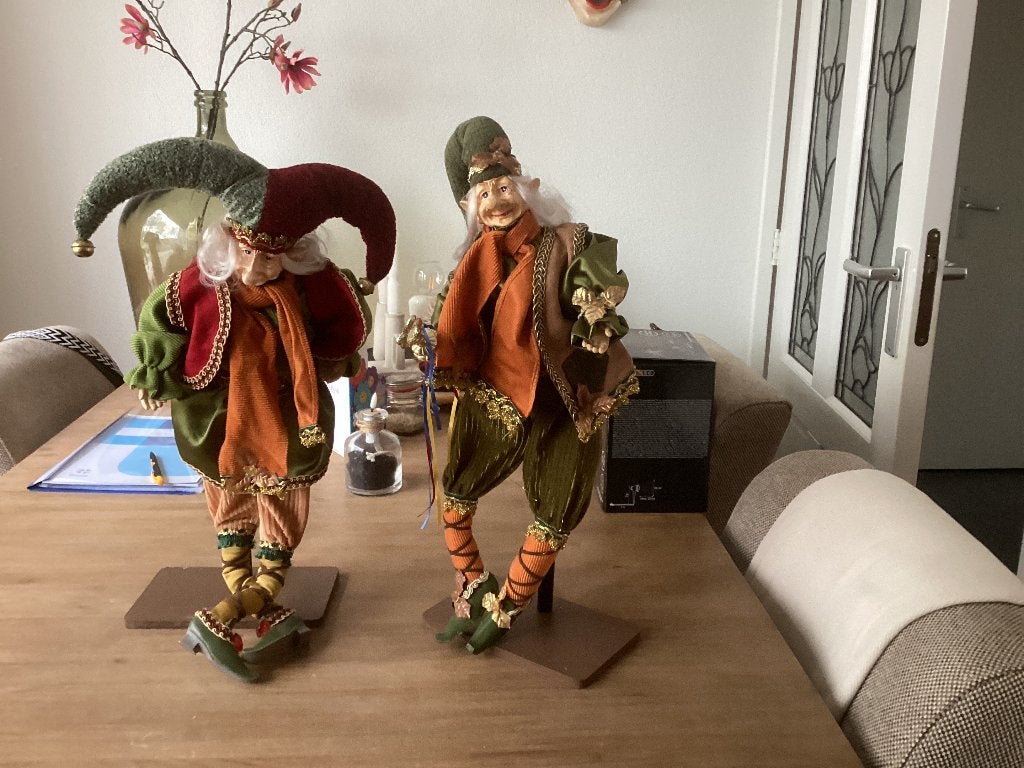 Twee haarlijnen kerst poppen, Ophalen, Zo goed als nieuw