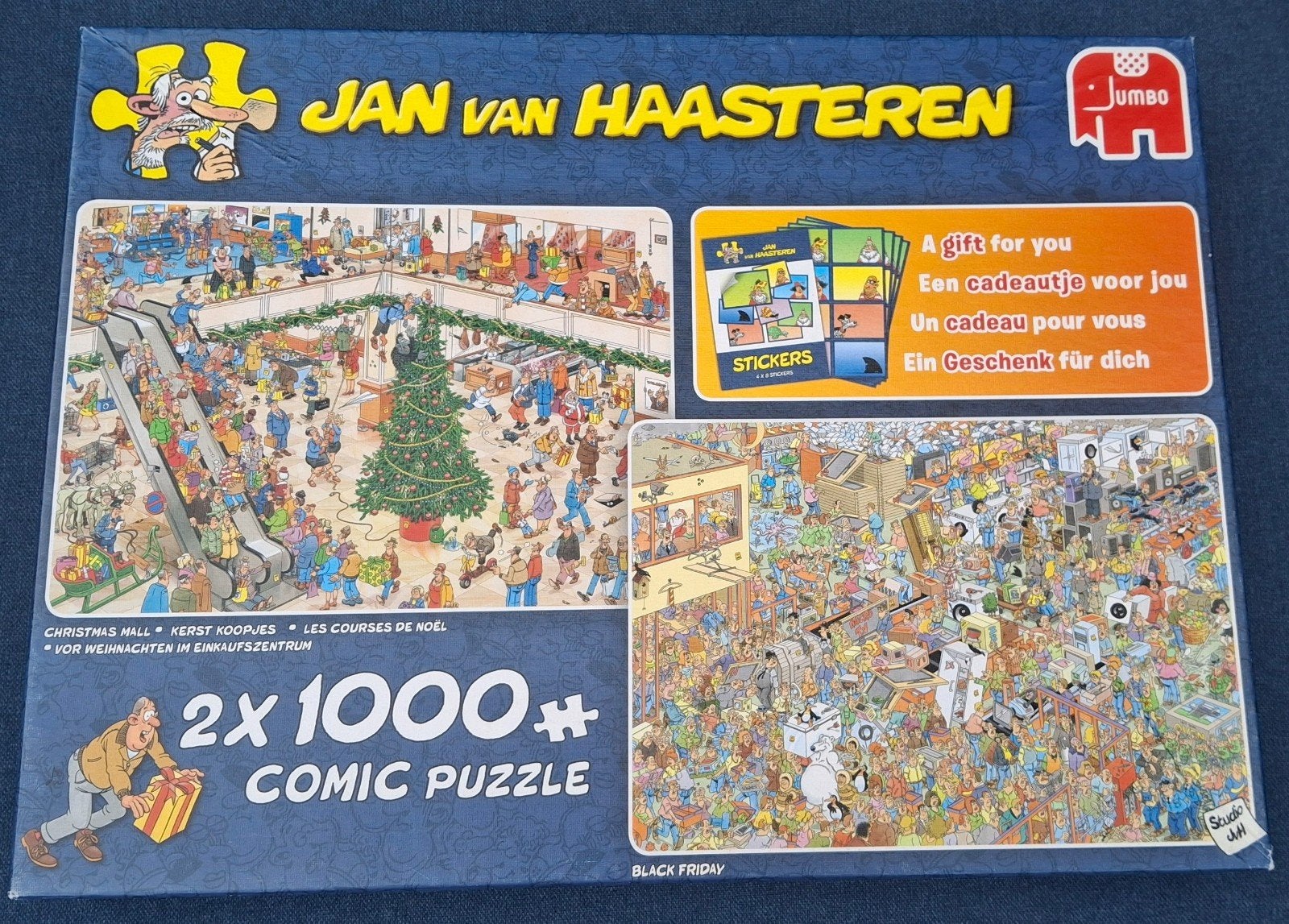 Jan van Haasteren 2x1000 stukjes Black Friday/Christmas Mall, Ophalen of Verzenden, 500 t/m 1500 stukjes, Zo goed als nieuw, Legpuzzel