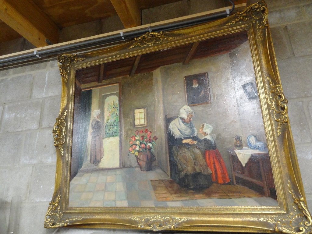 Oud groot schilderij olieverf op doek, Antiek en Kunst, Kunst | Schilderijen | Klassiek, Ophalen, Portret of Personen, Oud hollands
