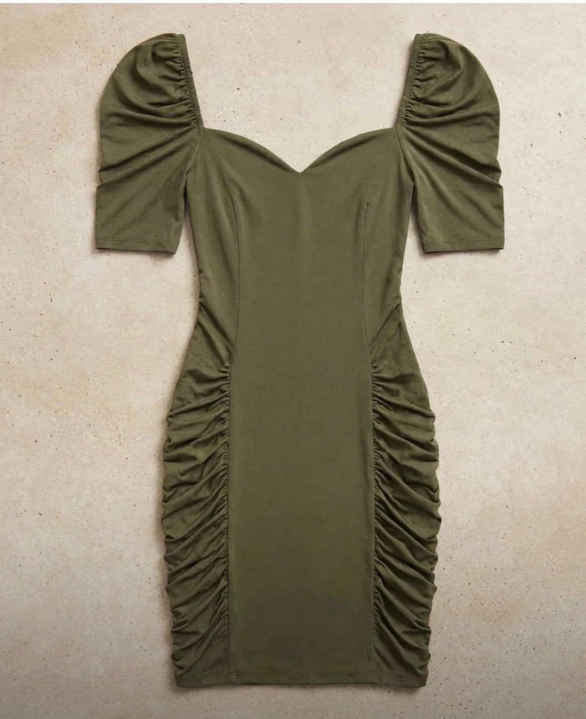 Supertrash Kaki Jurk met Ruches - Maat S, Kleding | Dames, Ophalen of Verzenden, Zo goed als nieuw, Knielengte, Maat 36 (S)