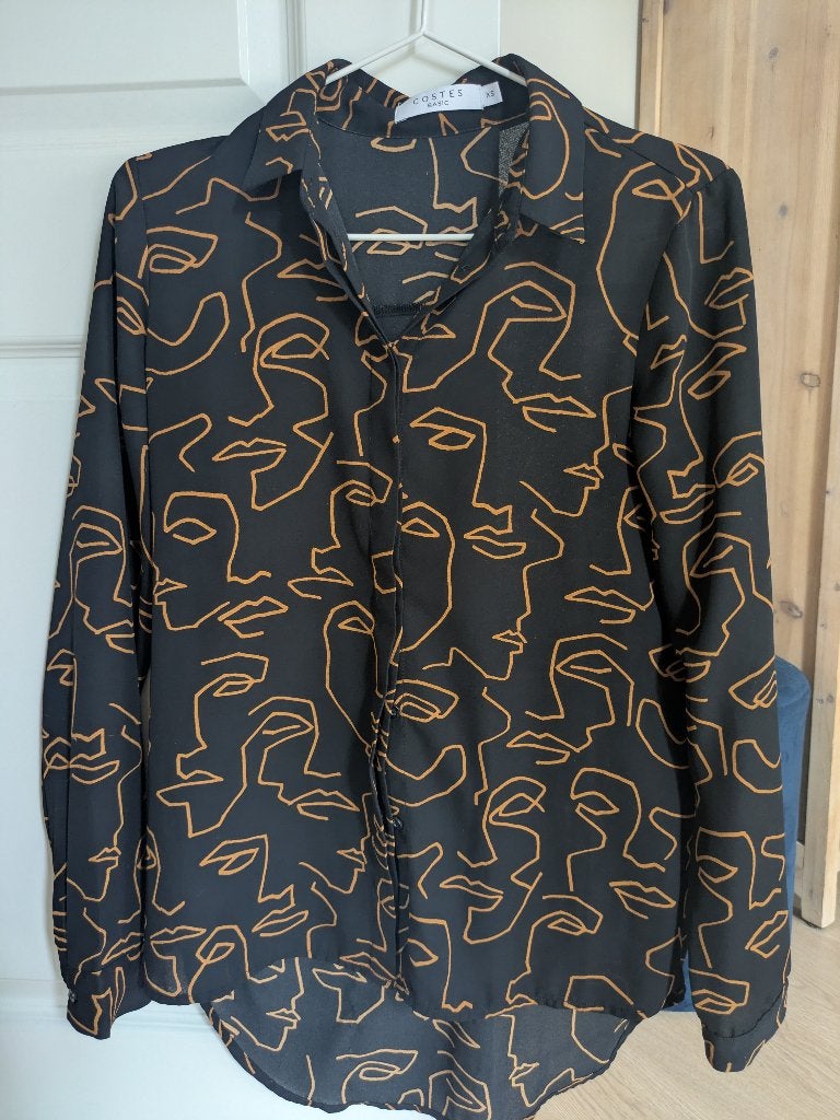 Zwarte blouse met gezichtsprint van Costes XS, Meerkleurig, Ophalen of Verzenden, Zo goed als nieuw, Costes