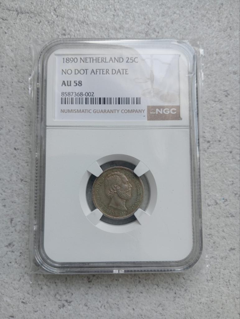 25 Cent 1890b zonder punt AU58, Postzegels en Munten, Munten | Nederland, Koning Willem III, Zilver, 25 cent, Ophalen of Verzenden