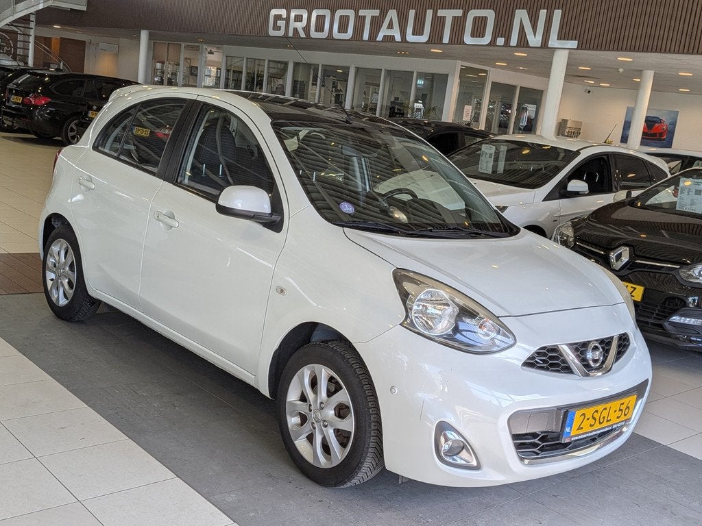 Nissan Micra 1.2 DIG-S Tekna Panoramadak, Airco, Cruise Cont, Voorwielaandrijving, Euro 5, Stof, Zwart