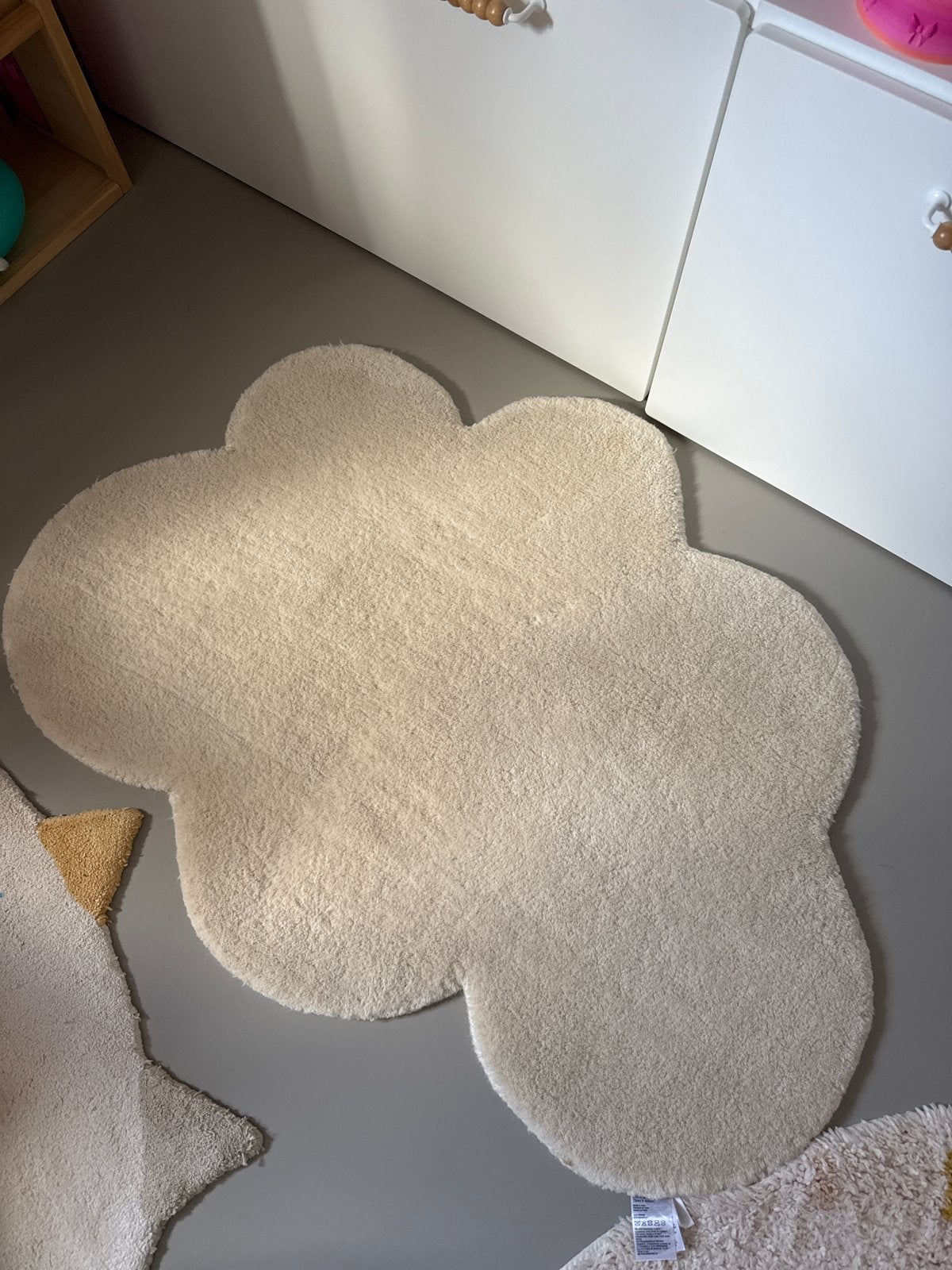 Wollen kinderkamer vloerkleed wolk 80x120 cm, 100 tot 150 cm, Zo goed als nieuw, Crème, Overige vormen