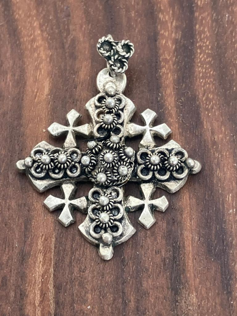 Groot zilveren Jeruzalem kruis, Ophalen of Verzenden, Zo goed als nieuw, Zilver, Kruis of Symbool