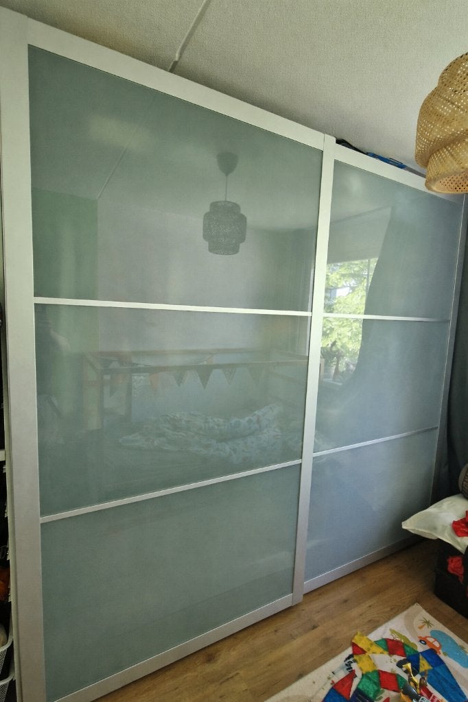 IKEA PAX kast 250 cm breed met schuifdeuren & KOMPLEMENT, Ophalen, Met plank(en), 200 cm of meer, Glas