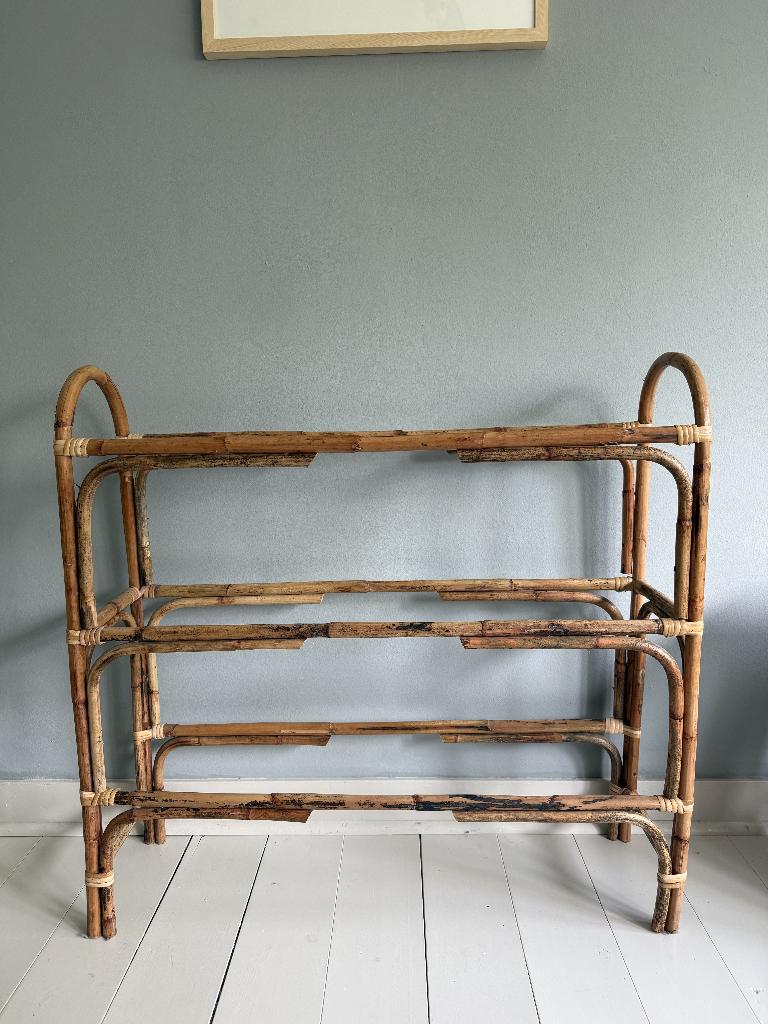 vintage bamboe (handdoeken) rek, Ophalen, Gebruikt, Bruin, Hout