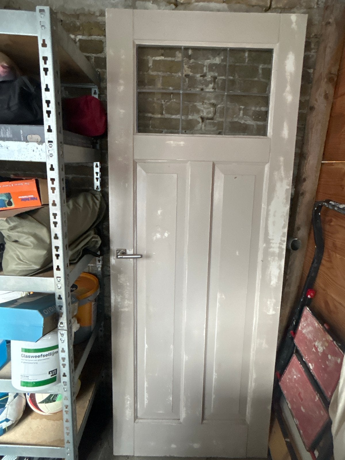 Gebruikte binnendeur met glas, lichtgrijs, Doe-het-zelf en Verbouw, Gebruikt, 80 tot 100 cm, Binnendeur, Ophalen of Verzenden