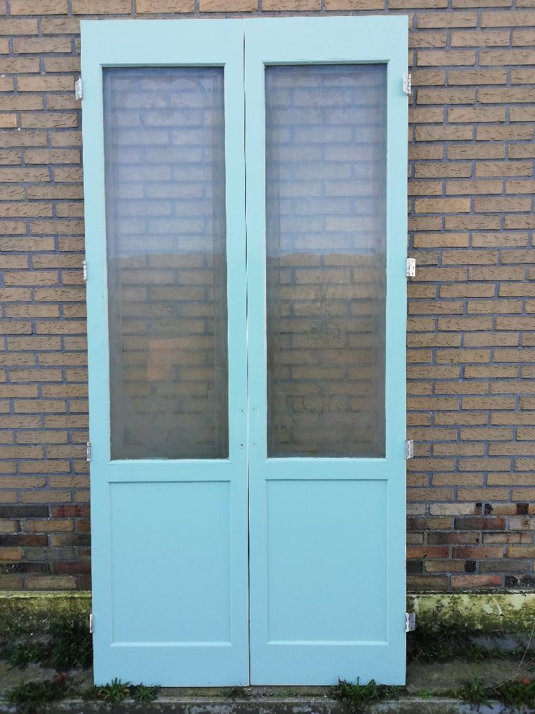 241hx115,5br Smalle hoge dubbele deur prachtig geetst glas, Ophalen