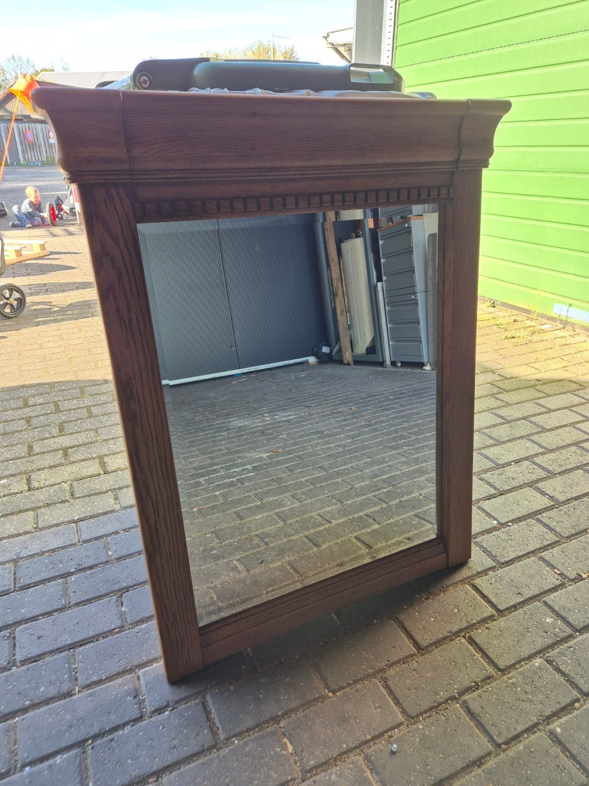 Antiek Frans eikenhout spiegel wandspiegel, Huis en Inrichting, Woonaccessoires | Spiegels, Ophalen, Zo goed als nieuw, 75 tot 100 cm