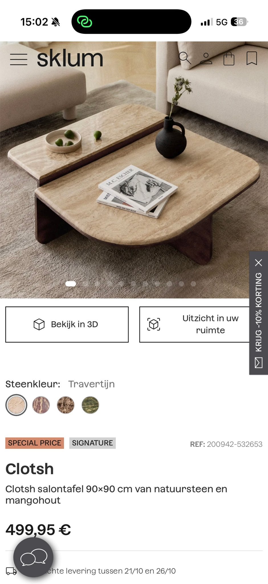 Clotsh Salontafel van Natuursteen en Mangohout