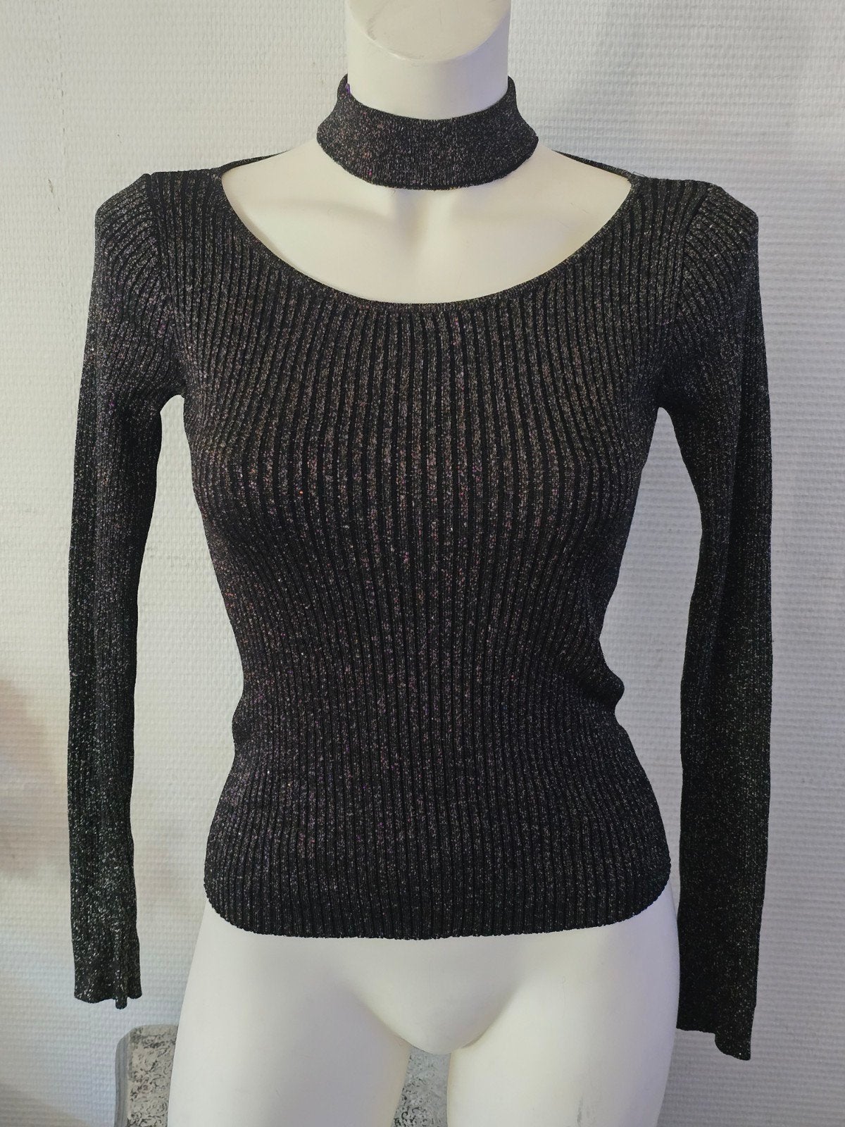 H&M Divided Ribgebreide Trui met Choker en Glitters maat S, Zwart, H&M Divided, Ophalen of Verzenden, Zo goed als nieuw