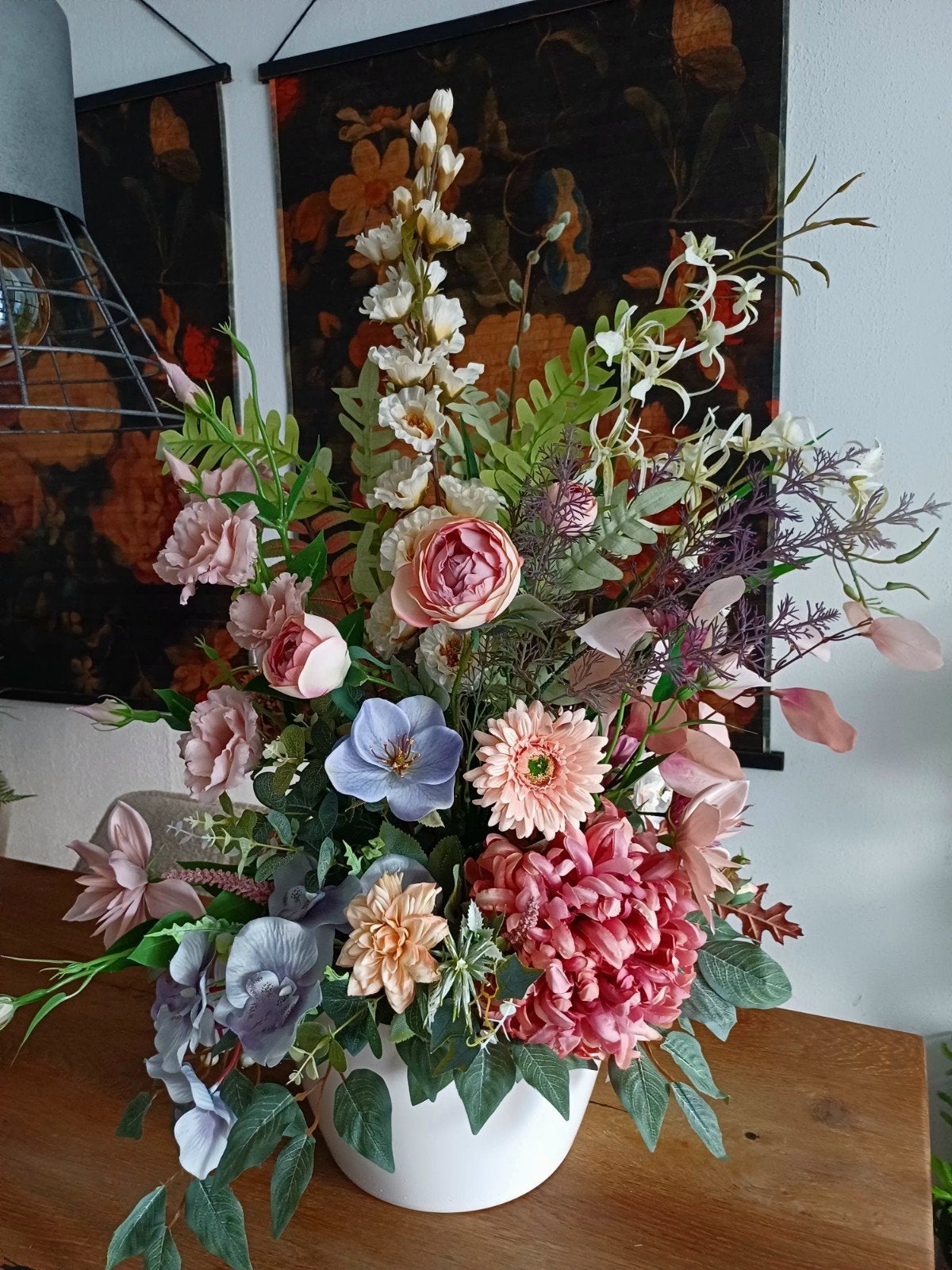 Prachtig zijden bloemstuk met pot - 90x85 cm, Ophalen of Verzenden, Nieuw