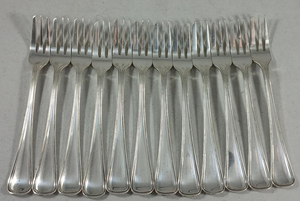 12 zilveren taartvorkjes Dubbel Rondfilet 11 cm 835 zilver, Antiek en Kunst, Antiek | Goud en Zilver, Ophalen of Verzenden, Zilver