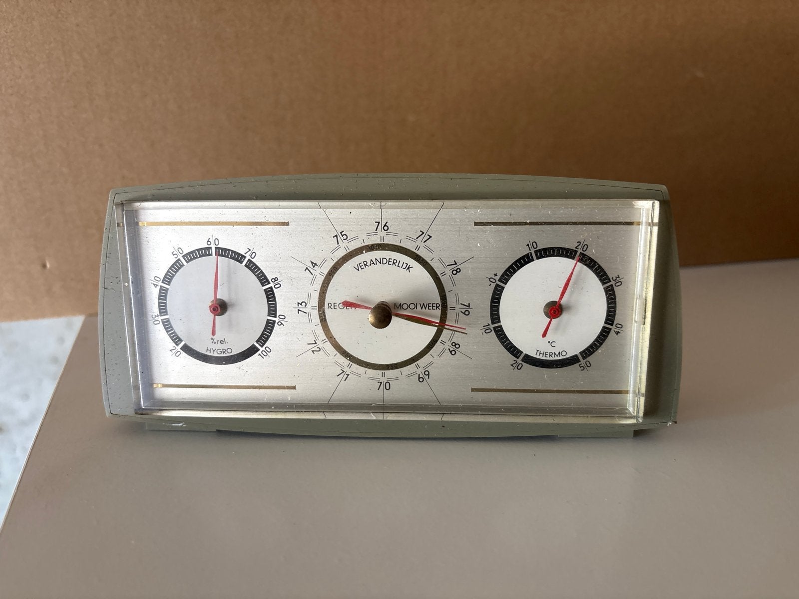 Vintage weerstation met barometer, thermometer, hygrometer, Ophalen of Verzenden, Gebruikt, Weerstation