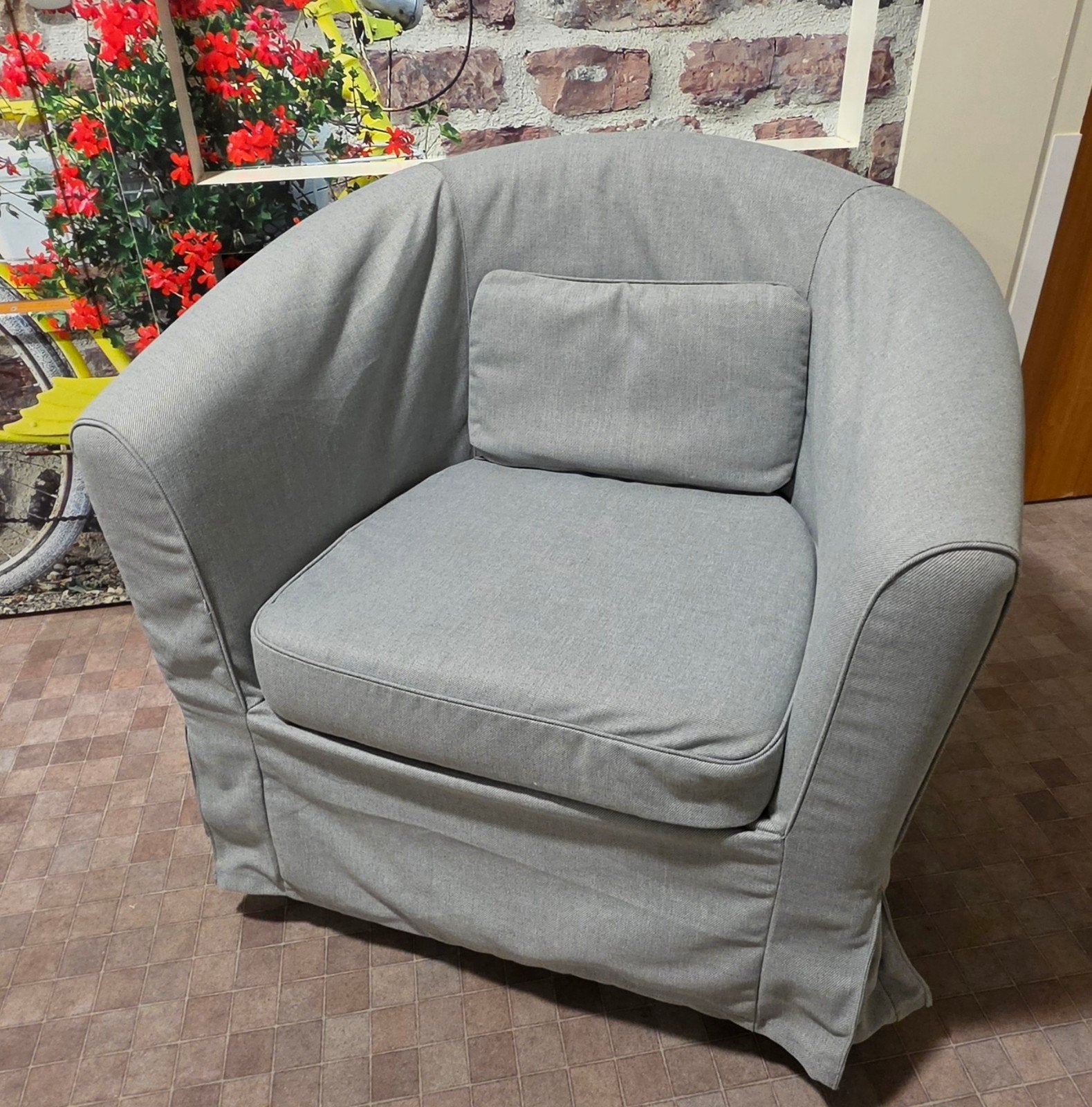 Grijze fauteuil met kussen van Ikea, Ophalen, Modern, Comfortabel, Gebruikt, 75 tot 100 cm