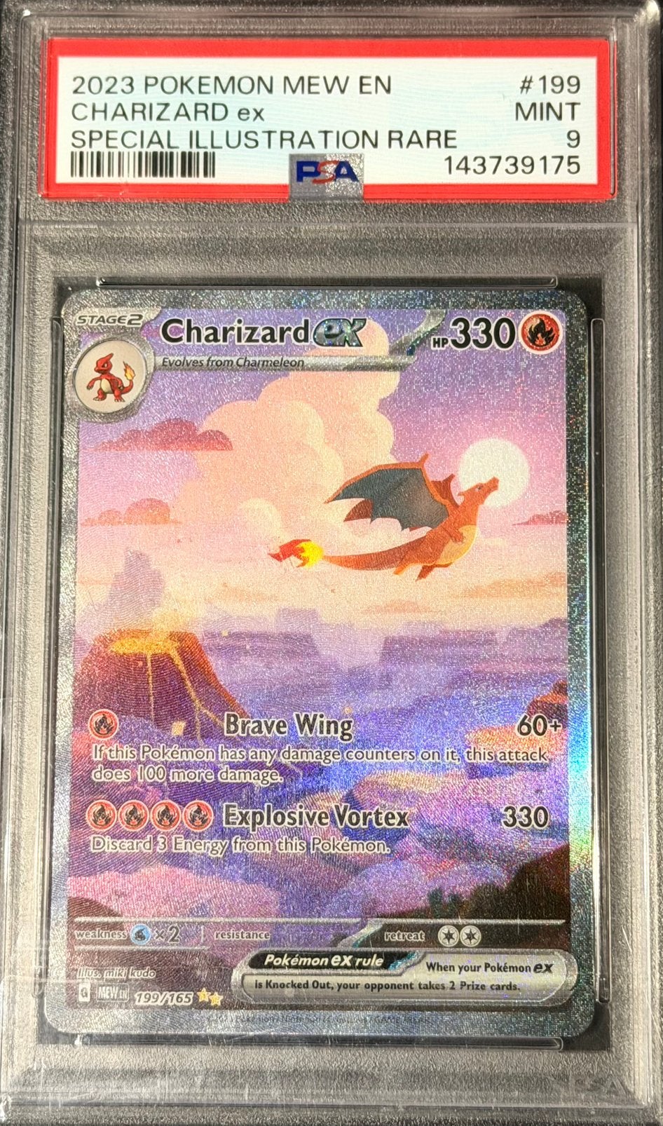 CHARIZARD EX - MEW 199/165 - PSA 9 MINT, Ophalen of Verzenden, Nieuw, Losse kaart