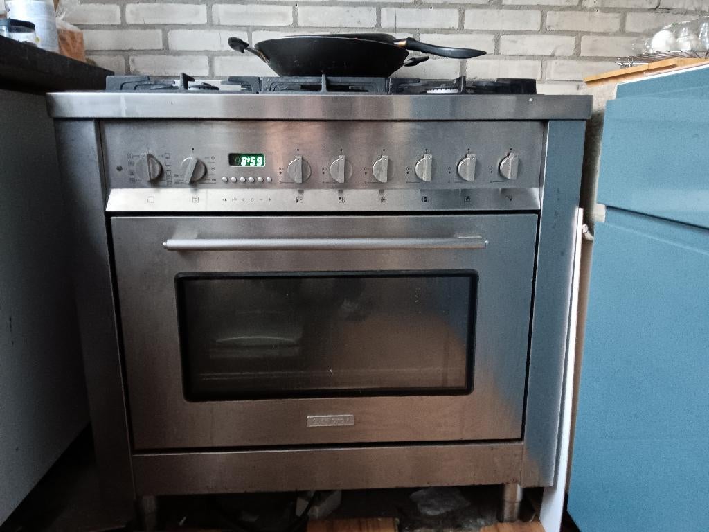 Gasfornuis 90 cm rvs, Ophalen, Gebruikt, 60 cm of meer, Gas