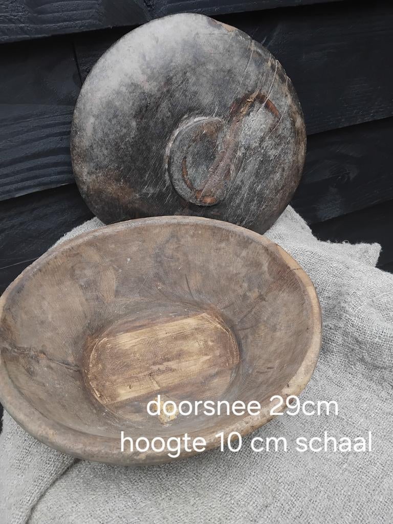 Houten schaal met deksel stoer en sober, Ophalen of Verzenden, Zo goed als nieuw, Rond, Hout