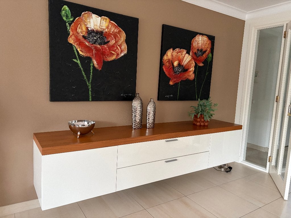 Interstar -TV-meubel wit met notenhouten blad–zwevend–270 cm, Ophalen, Zo goed als nieuw, 200 cm of meer, Minder dan 100 cm