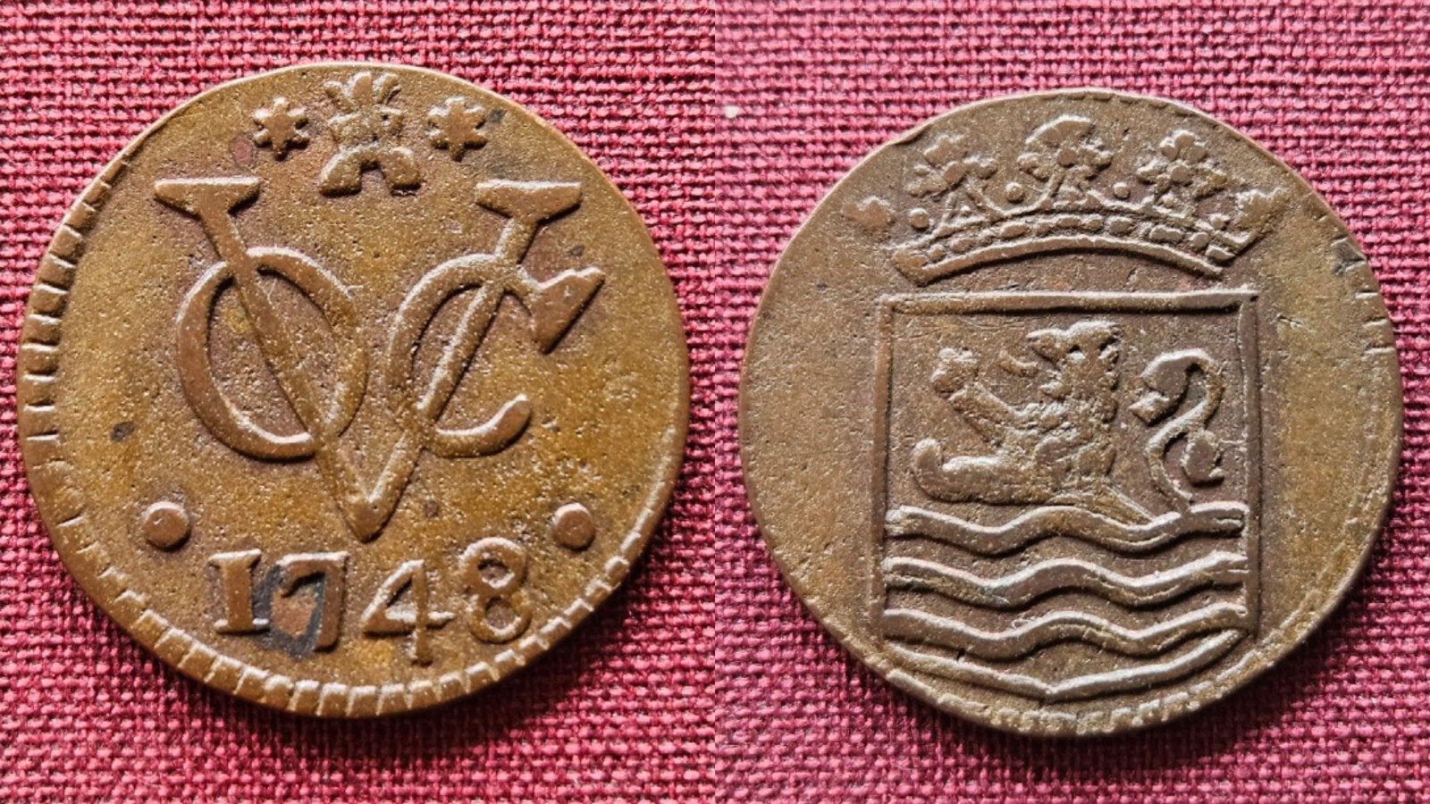 Prachtige oude munt VOC duit Zeeland 1748, Ophalen of Verzenden, Vóór koninkrijk, Overige waardes, Losse munt