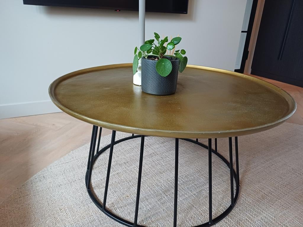 Gouden Salontafel – Industrieel & Robuust – Ø 88cm, Ophalen, 50 tot 100 cm, Modern, Industrieel, Rond