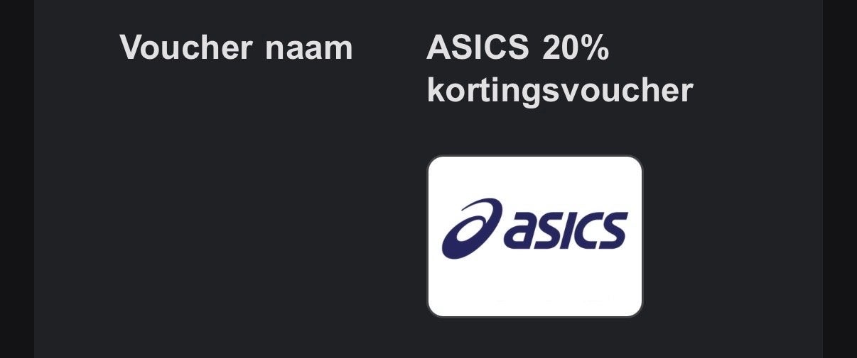 ASICS 20% kortingscoupon, Tickets en Kaartjes, Kortingen en Cadeaubonnen, Eén persoon, Kortingsbon