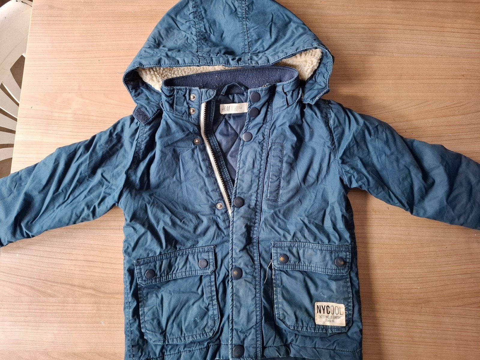 H&M Winterjas Blauw Maat 98 met Afneembare Capuchon, Kinderen en Baby's, Ophalen, Gebruikt, H&M, Jongen