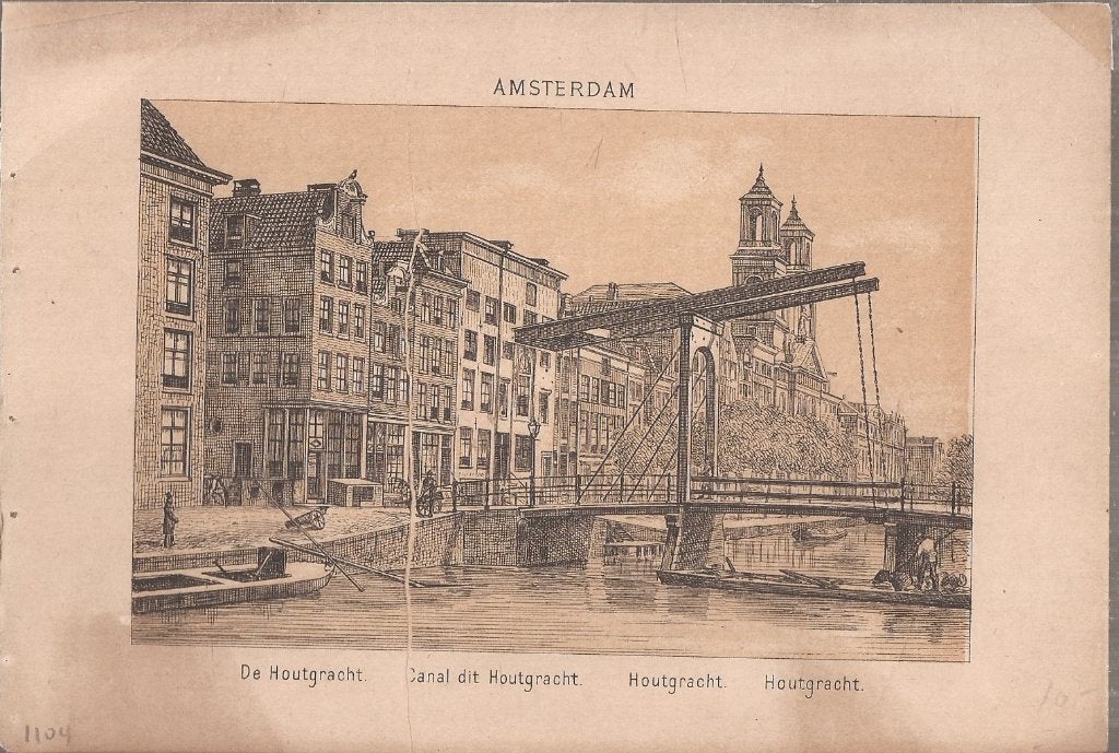 Amsterdam De Houtgracht Waterlooplein 1883 Uitg J.F. Haeseke, Antiek en Kunst, 1800 - 1899, Stadsgezicht, Ophalen of Verzenden