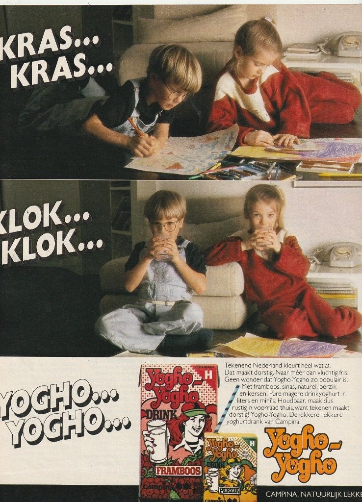 retro reclame 1982 Campina Yogho zuivel jongetje meisje, Verzenden, Overige typen