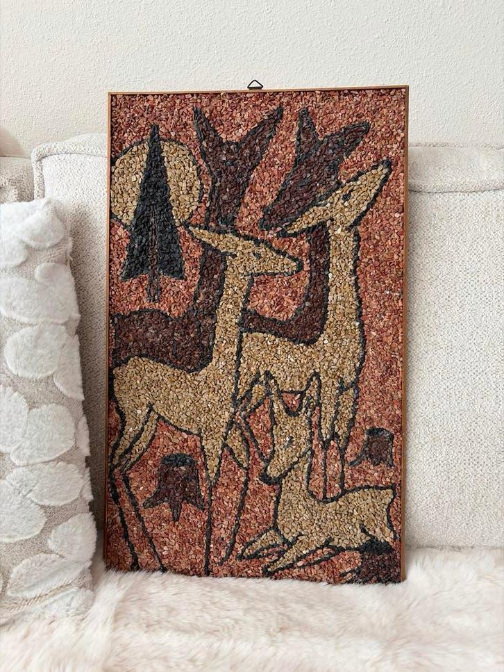 Mid-century grindkunst met hertenmotief, Ophalen