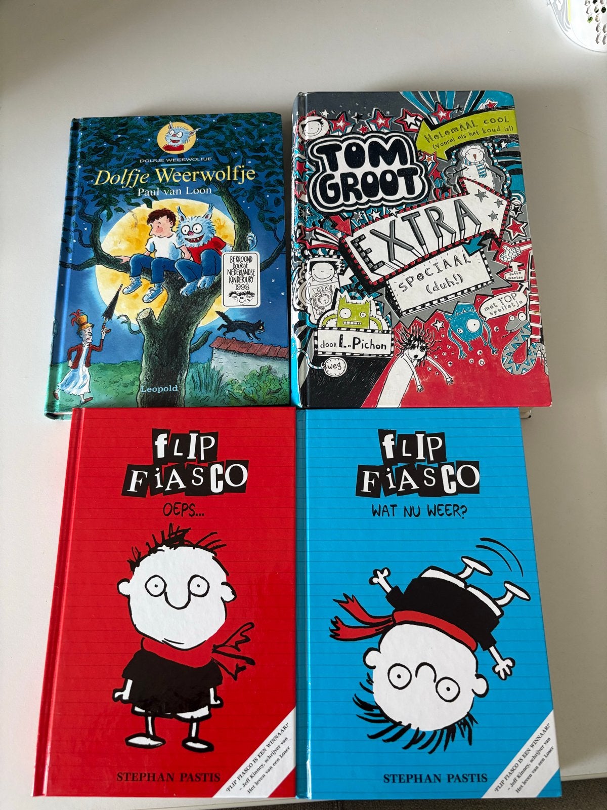 Kinderboeken: Dolfje Weerwolfje, Tom Groot, Flip Fiasco (4 s, Boeken, Ophalen of Verzenden, Gelezen, Fictie