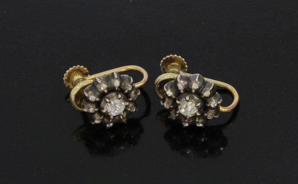 Roos diamanten antiek set 14k gouden oorbellen fraai, Sieraden, Tassen en Uiterlijk, Antieke sieraden, Ophalen of Verzenden, Goud