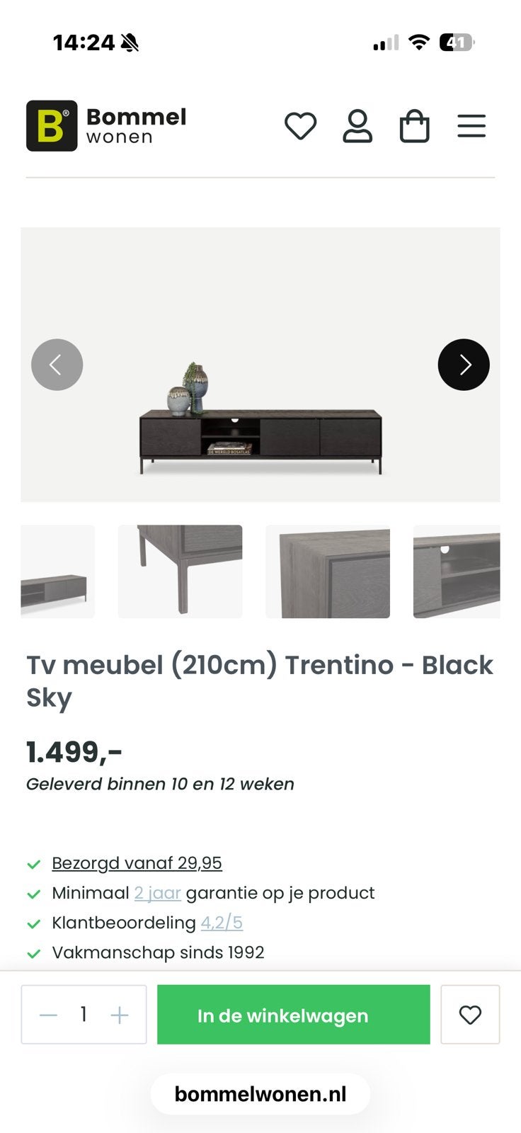 Stijlvol zwart tv-meubel in nieuwstaat Trentino, Huis en Inrichting, Ophalen, 150 tot 200 cm, Nieuw, Minder dan 100 cm