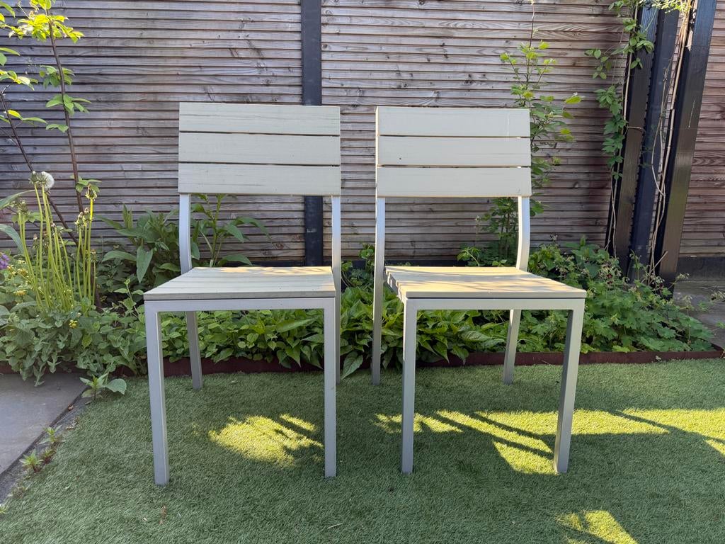 Twee moderne tuinstoelen met aluminium frame, Tuin en Terras, Tuinstoelen, Ophalen, Gebruikt, Aluminium
