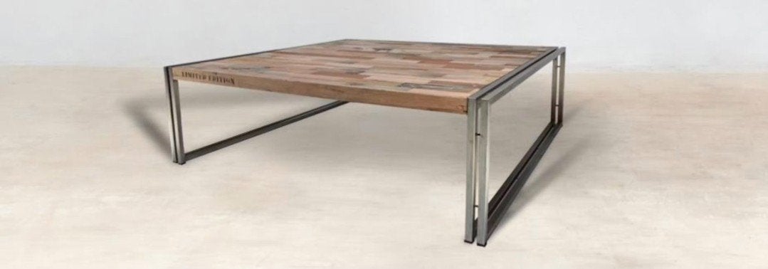 Industriële salontafel 1x1 meter - Pronto Wonen Emmen, Gebruikt, 50 tot 100 cm, Vierkant, 50 tot 100 cm