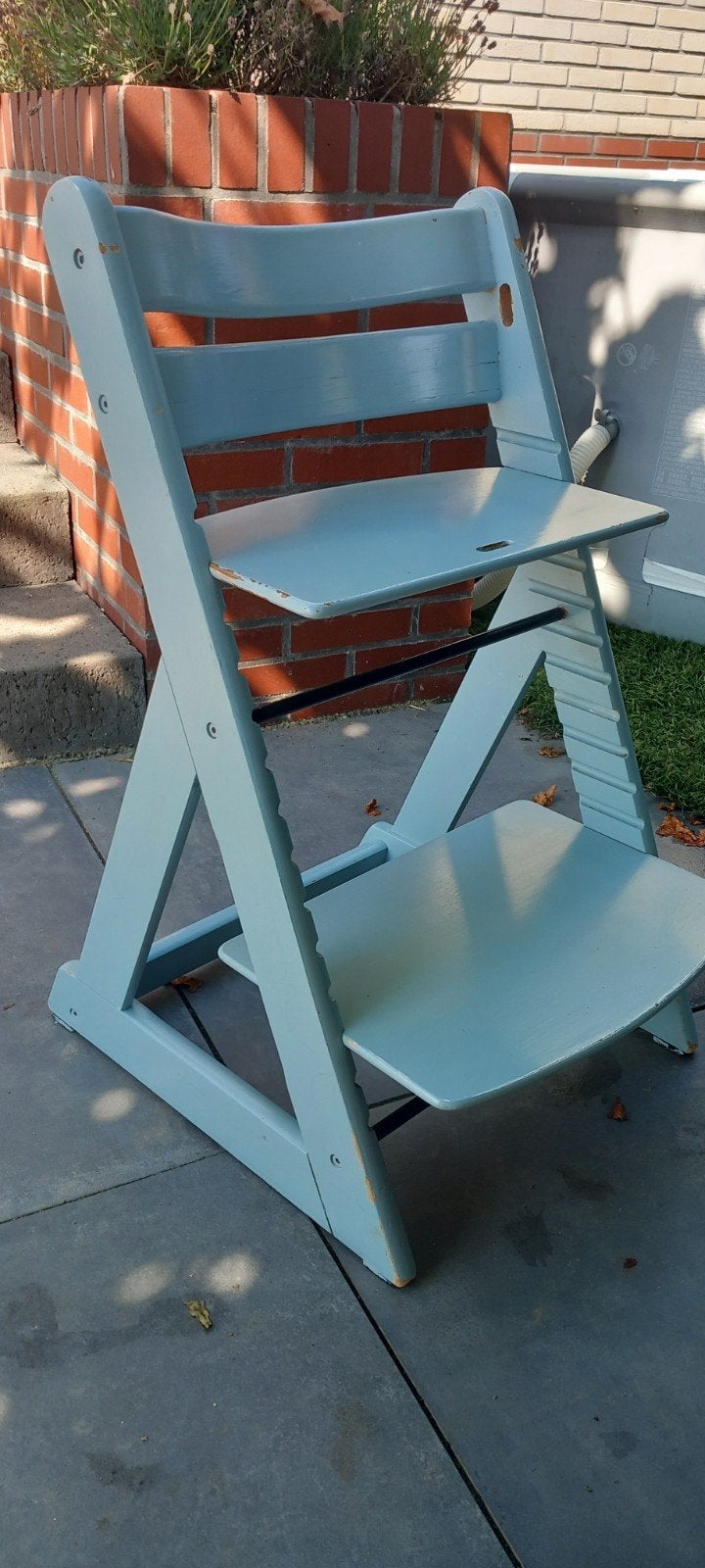 Stokken houten meegroeistoel lichtblauw, Ophalen, Gebruikt, Meegroeistoel