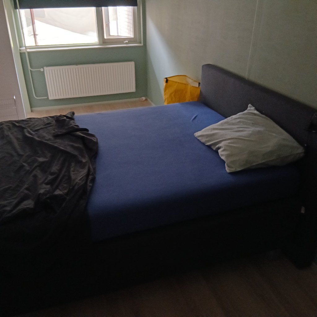 Boxspring met afstanbediening elektrisch, Blauw, Tweepersoons, Ophalen of Verzenden, Zo goed als nieuw