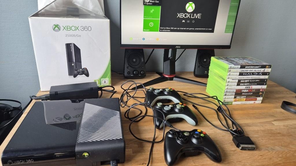 Xbox 360 Elite met 14 spellen + accessoires, Ophalen, Gebruikt, 360 Elite of Super Elite, Met games
