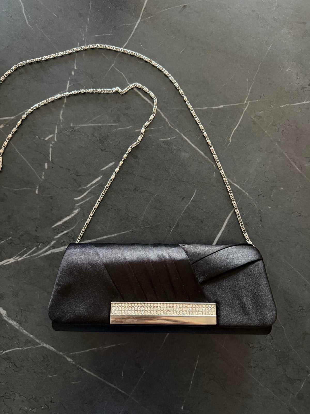 Zwarte clutch met koord Juju&Christine, Ophalen of Verzenden, Zo goed als nieuw, Zwart, Avondtasje