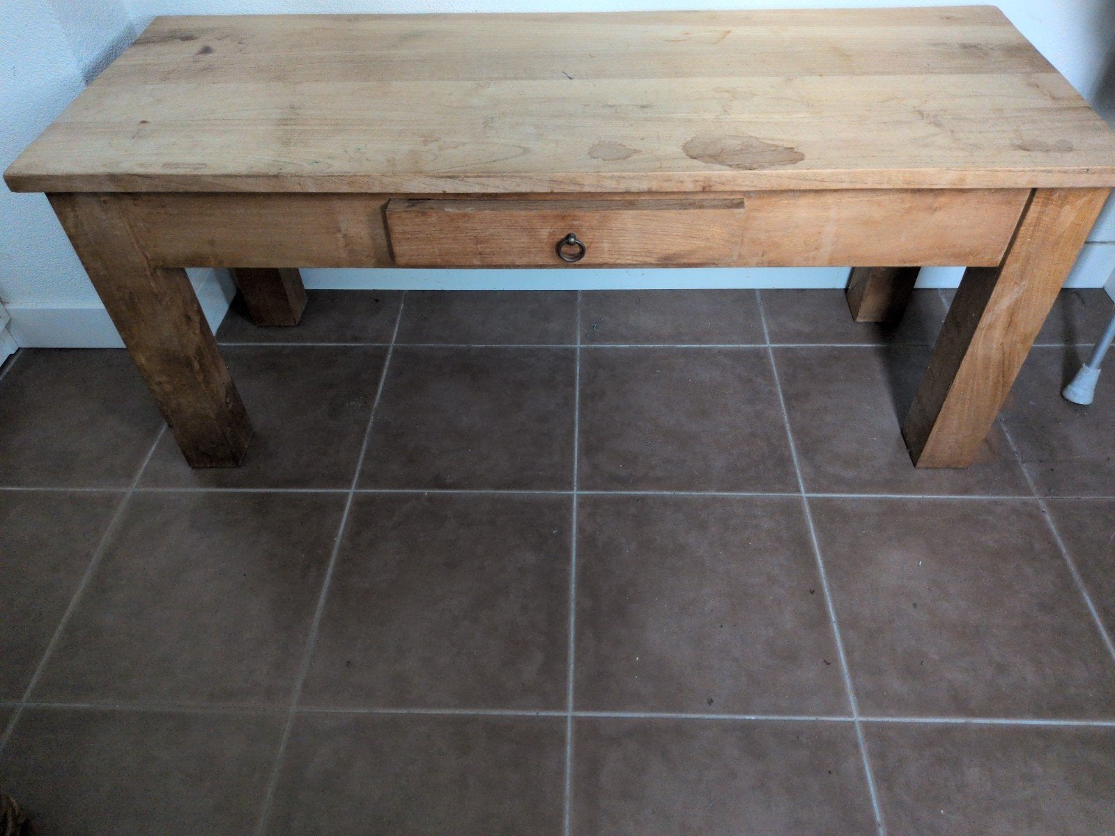 Teak houten (salon) tafel met lade, Ophalen, Minder dan 50 cm, Gebruikt, 100 tot 150 cm