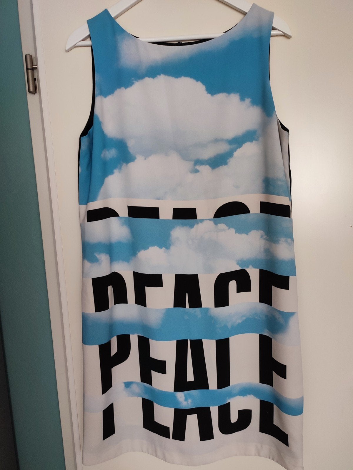 Moschino Cheap & Chic Peace & Stop War Vintage '90 jurk 42, Maat 42/44 (L), Gedragen, Boven de knie, Moschino