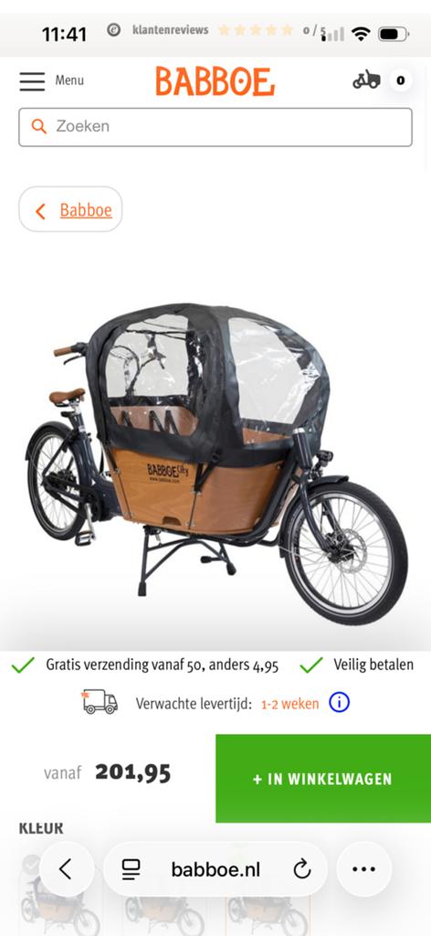 Regenkap zwart met huif voor babboe city bakfiets, Ophalen of Verzenden, Gebruikt, 1 kind, Huif