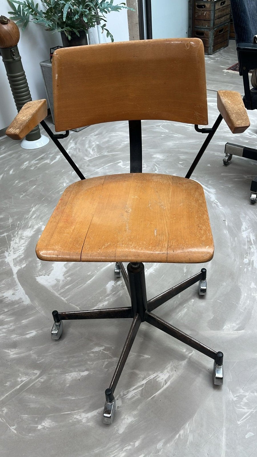 Vintage Stoll Giroflex Bureaustoel - Hout & Metaal, Ophalen, Gebruikt, Zwart, Bureaustoel
