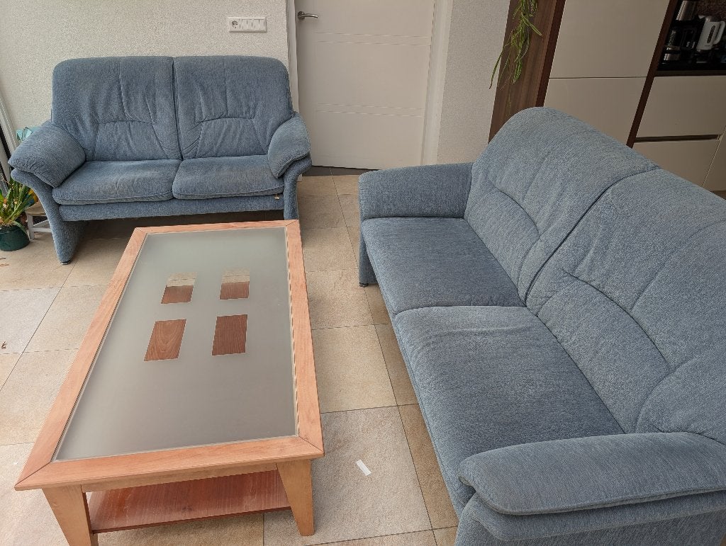 2 sofa's 2.5 zit en 2 zit + salontafel + bijzettafel, Ophalen, Gebruikt, 75 tot 100 cm, 200 tot 250 cm