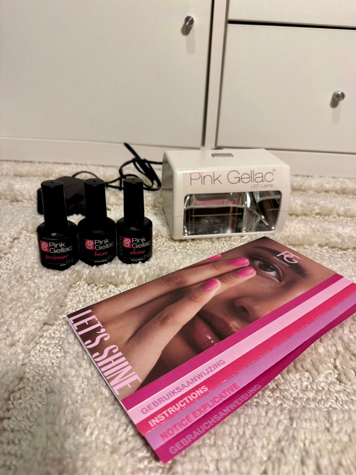 Pink Gellac lamp + basis set, Ophalen, Zo goed als nieuw, Roze, Handen en Nagels