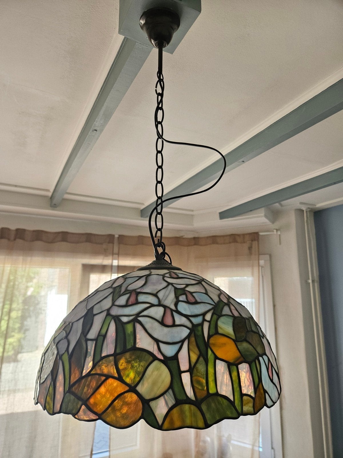 Prachtige Tiffany Stijl Hanglamp - Handgemaakt Glas, Ophalen, Tiffany, Klassiek, Art Nouveau, E27 (groot), Zo goed als nieuw