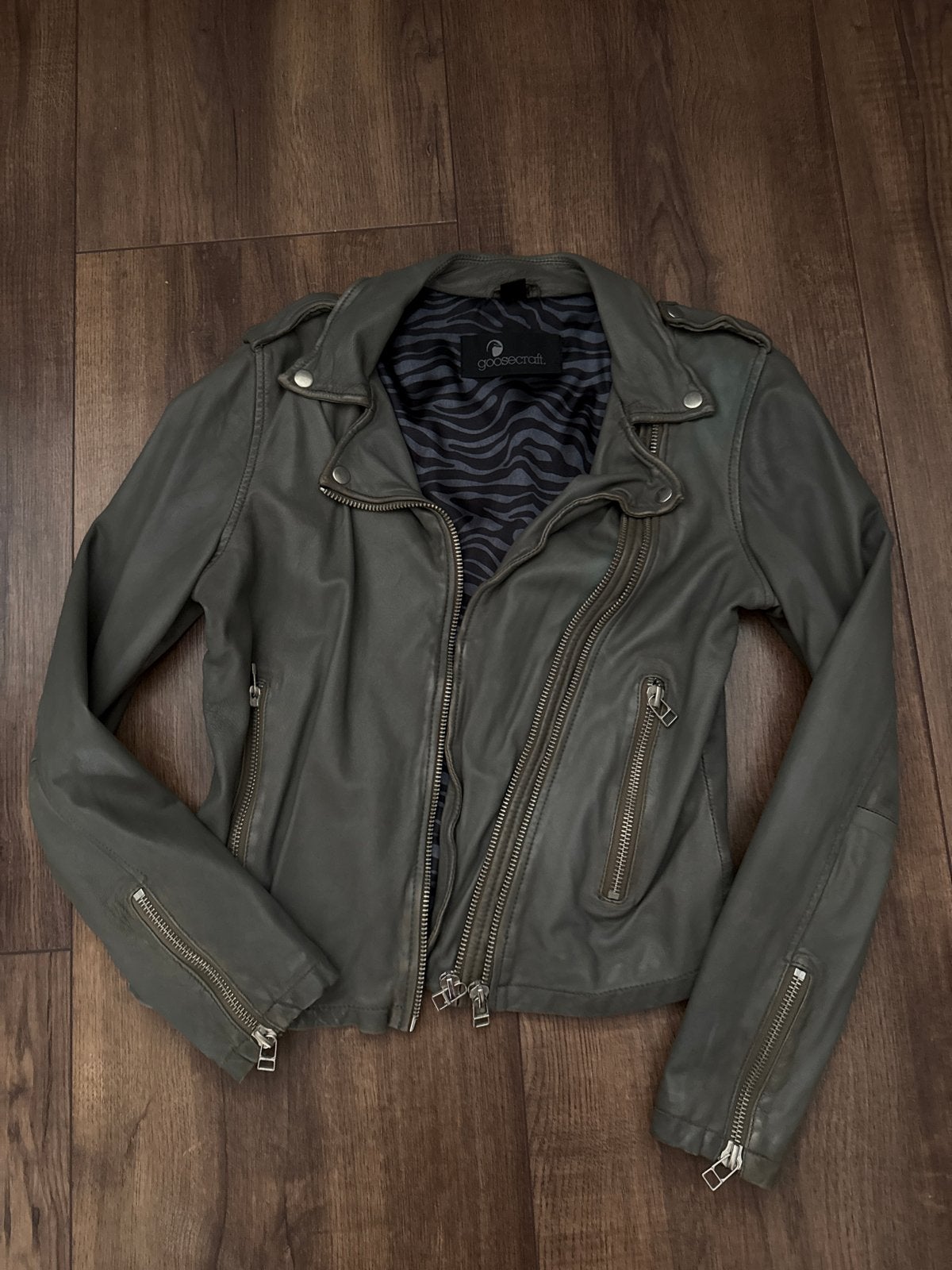 Goosecraft leren bikerjack, maat L, zo goed als nieuw, Ophalen of Verzenden, Zo goed als nieuw, Maat 42/44 (L), Grijs