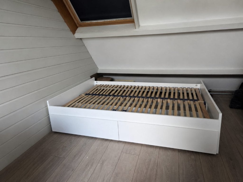 Tweepersoonsbed met lades inclusief lattenbodem, Huis en Inrichting, Slaapkamer | Bedden, Ophalen, Wit, Tweepersoons, 140 cm